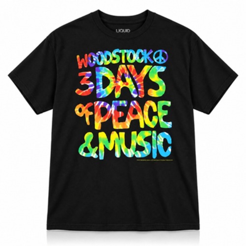 Liquid Blue Woodstock Graphic Tee Mens 2XL Black Peace Music Tie Dye Print